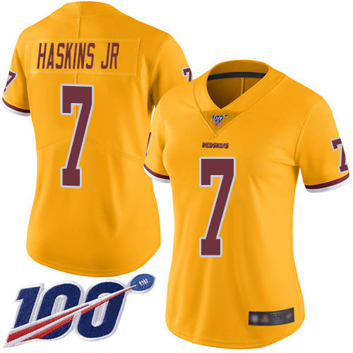 Nike Redskins #7 Dwayne Haskins Jr Gold Women's Stitched NFL Limited Rush 100th Season Jersey