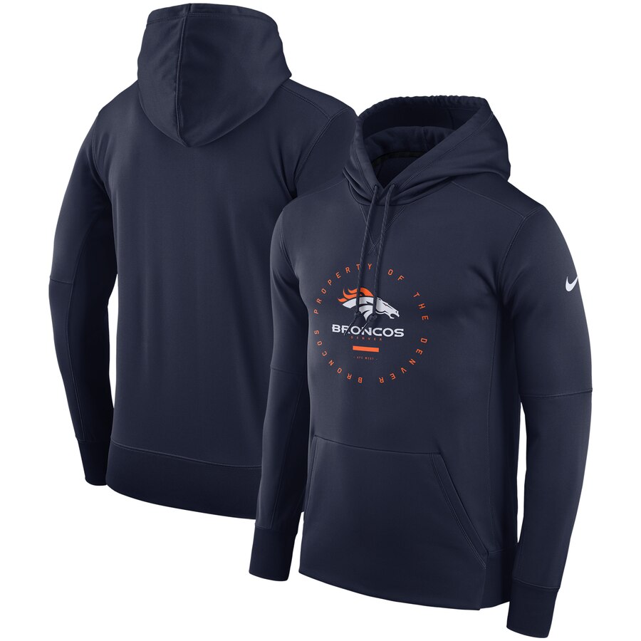 Denver Broncos Nike Sideline Property Of Wordmark Logo Performance Pullover Hoodie Navy