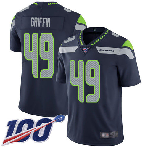 Nike Seahawks #49 Shaquem Griffin Steel Blue Team Color Men's Stitched NFL 100th Season Vapor Limited Jersey