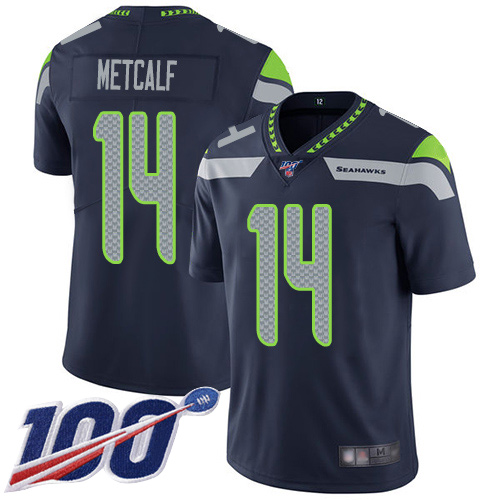 Nike Seahawks #14 D.K. Metcalf Steel Blue Team Color Men's Stitched NFL 100th Season Vapor Limited Jersey