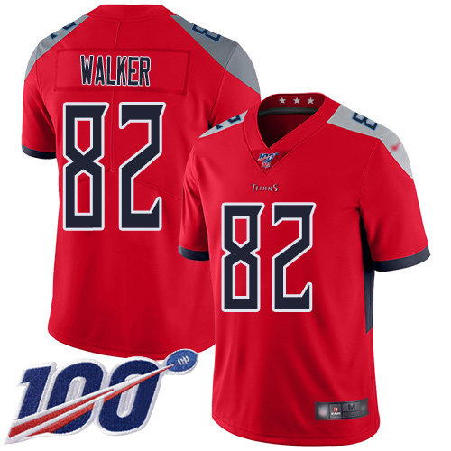 Nike Titans #82 Delanie Walker Red Men's Stitched NFL Limited Inverted Legend 100th Season Jersey