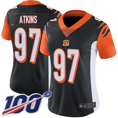 Nike Bengals #97 Geno Atkins Black Team Color Women's Stitched NFL 100th Season Vapor Limited Jersey