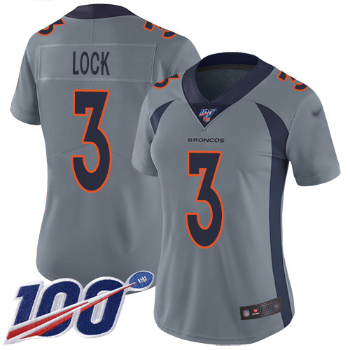 Nike Broncos #3 Drew Lock Gray Women's Stitched NFL Limited Inverted Legend 100th Season Jersey