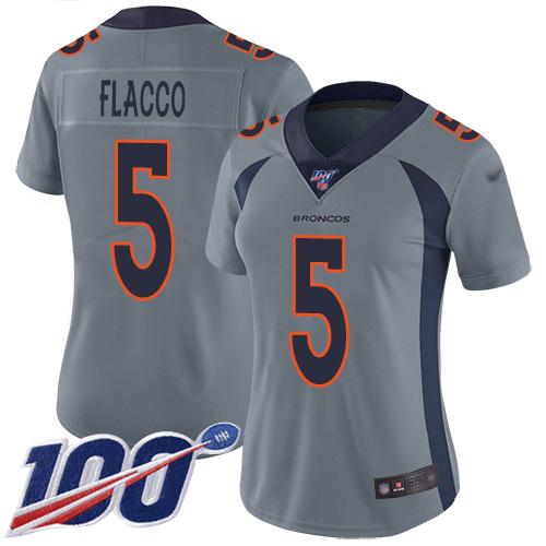 Nike Broncos #5 Joe Flacco Gray Women's Stitched NFL Limited Inverted Legend 100th Season Jersey