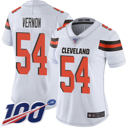 Nike Browns #54 Olivier Vernon White Women's Stitched NFL 100th Season Vapor Limited Jersey