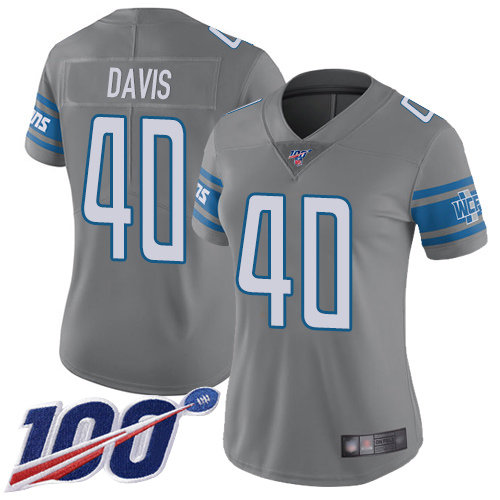 Nike Lions #40 Jarrad Davis Gray Women's Stitched NFL Limited Rush 100th Season Jersey