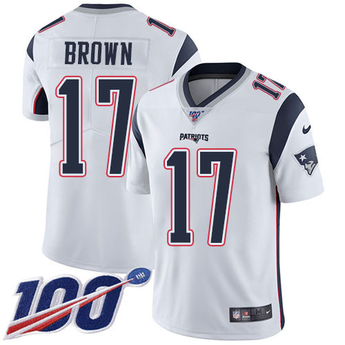 Nike Patriots #17 Antonio Brown White Men's Stitched NFL 100th Season Vapor Limited Jersey