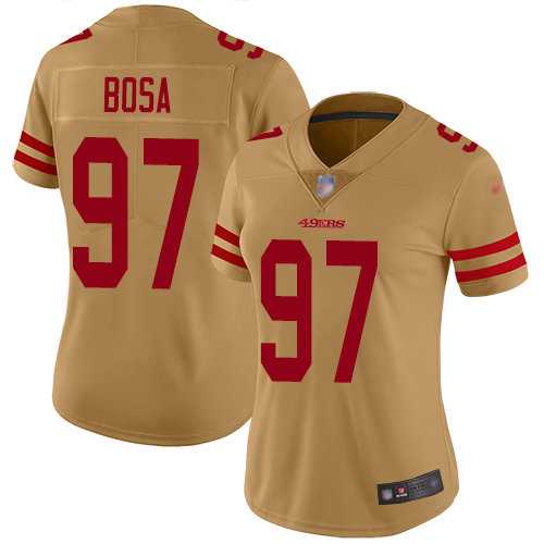 Nike 49ers #97 Nick Bosa Gold Women's Stitched NFL Limited Inverted Legend Jersey