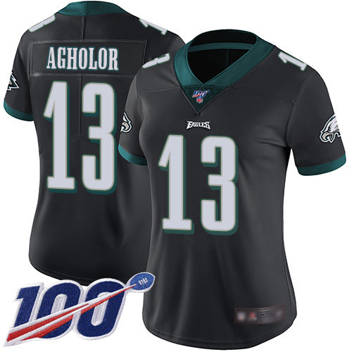 Nike Eagles #13 Nelson Agholor Black Alternate Women's Stitched NFL 100th Season Vapor Limited Jersey