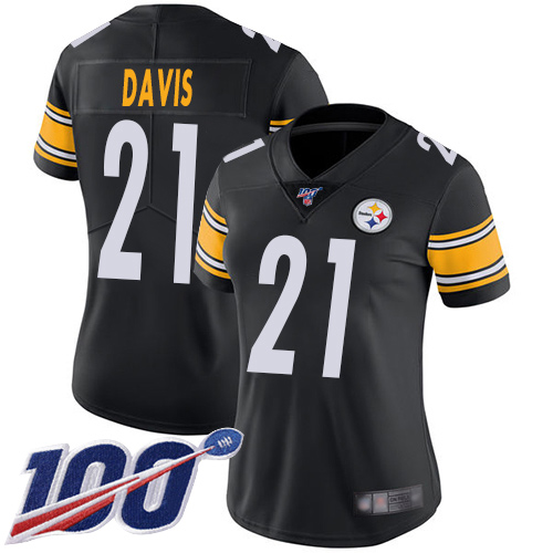 Nike Steelers #21 Sean Davis Black Team Color Women's Stitched NFL 100th Season Vapor Limited Jersey