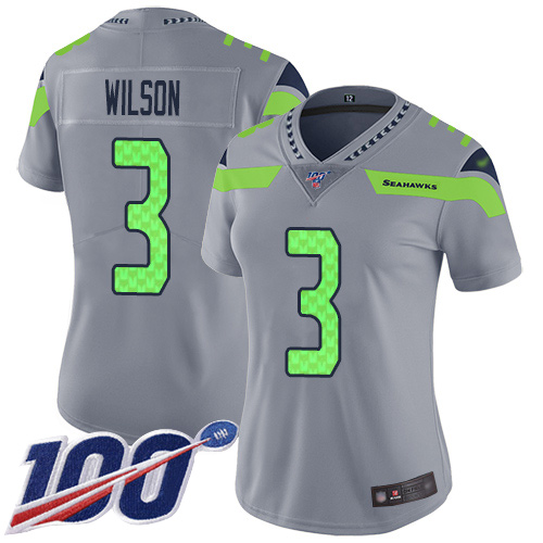 Seahawks #3 Russell Wilson Gray Women's Stitched Football Limited Inverted Legend 100th Season Jersey