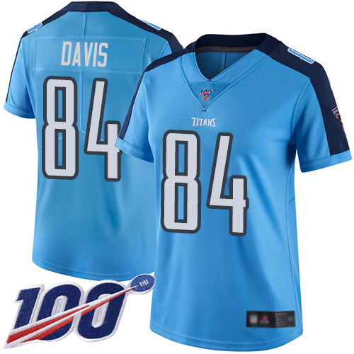 Titans #84 Corey Davis Light Blue Women's Stitched Football Limited Rush 100th Season Jersey