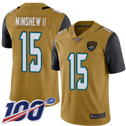 Jaguars #15 Gardner Minshew II Gold Men's Stitched Football Limited Rush 100th Season Jersey