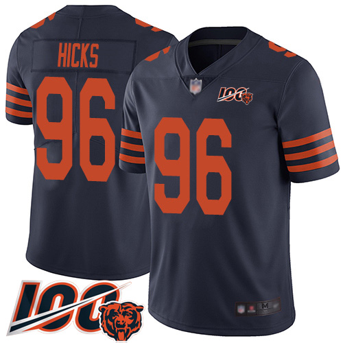 Nike Chicago Bears Men's #96 Akiem Hicks Navy Blue 100th Season Color Rush Vapor Untouchable Limited Jersey