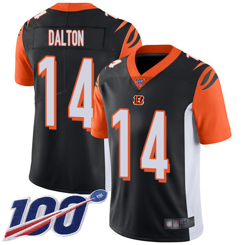 Nike Bengals #14 Andy Dalton Black Team Color Men's Stitched NFL 100th Season Vapor Limited Jersey