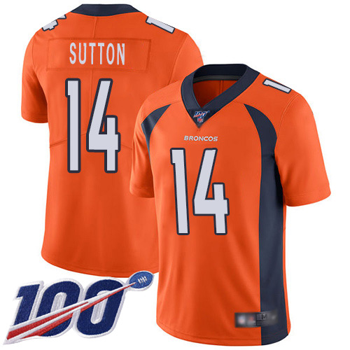 Nike Broncos #14 Courtland Sutton Orange Men's Stitched NFL 100th Season Vapor Limited Jersey