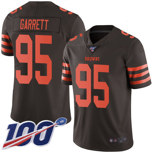 Nike Browns #95 Myles Garrett Brown Men's Stitched NFL Limited Rush 100th Season Jersey