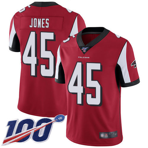 Nike Falcons #45 Deion Jones Red Team Color Men's Stitched NFL 100th Season Vapor Limited Jersey