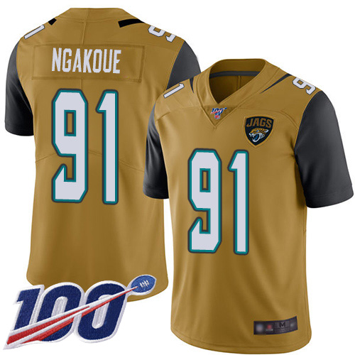 Nike Jaguars #91 Yannick Ngakoue Gold Men's Stitched NFL Limited Rush 100th Season Jersey