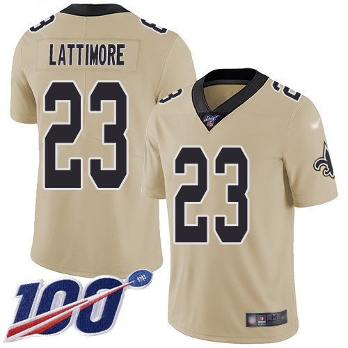 Nike Saints #23 Marshon Lattimore Gold Men's Stitched NFL Limited Inverted Legend 100th Season Jersey