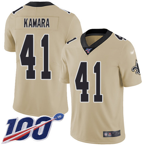 Nike Saints #41 Alvin Kamara Gold Men's Stitched NFL Limited Inverted Legend 100th Season Jersey