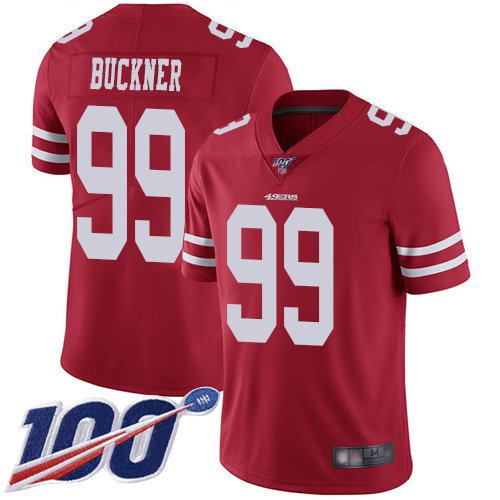 Nike 49ers #99 DeForest Buckner Red Team Color Men's Stitched NFL 100th Season Vapor Limited Jersey