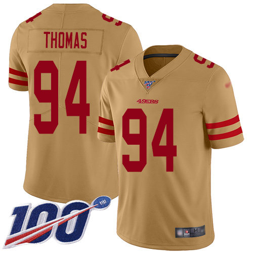 Nike 49ers #94 Solomon Thomas Gold Men's Stitched NFL Limited Inverted Legend 100th Season Jersey