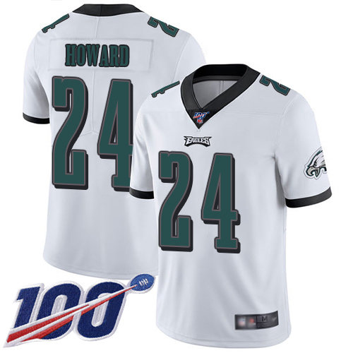 Nike Eagles #24 Jordan Howard White Men's Stitched NFL 100th Season Vapor Limited Jersey