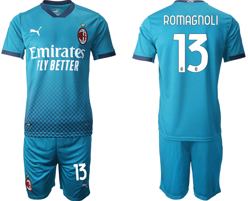 2020-21 AC Milan away 13# ROMAGNOLI blue soccer jerseys