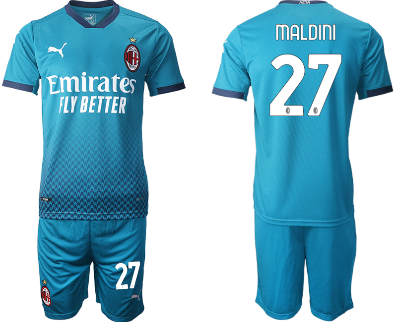 2020-21 AC Milan away 27# MALDINI blue soccer jerseys