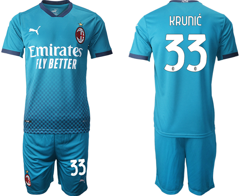 2020-21 AC Milan away 33# KRUNIC blue soccer jerseys