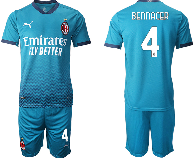 2020-21 AC Milan away 4# BENNACER blue soccer jerseys