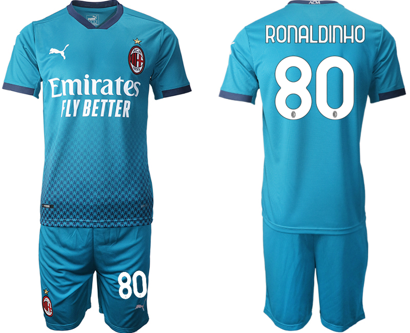 2020-21 AC Milan away 80# RONALDINHO blue soccer jerseys