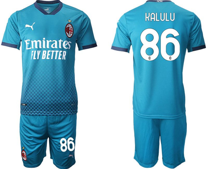 2020-21 AC Milan away 86# KALULU blue soccer jerseys