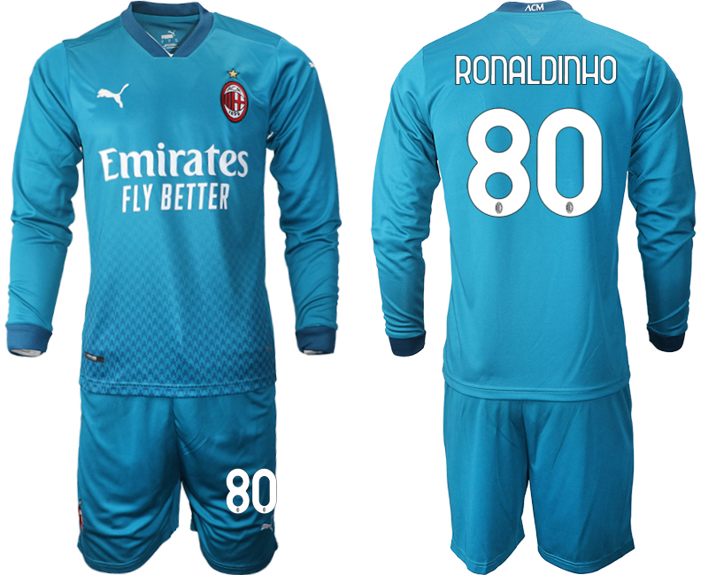 2020-21 AC milan away 80# RONALDINHO long sleeve soccer jerseys