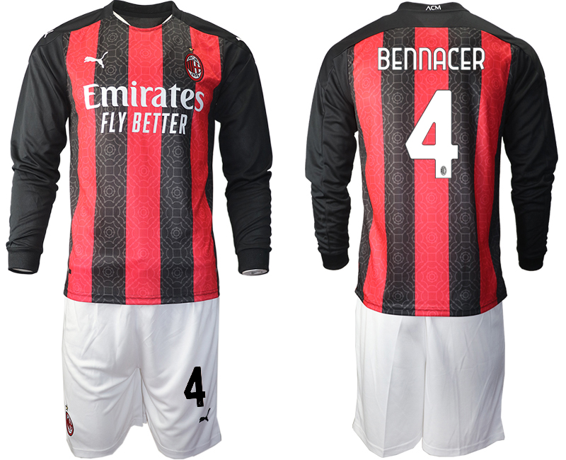 2020-21 AC milan home 4# BENNACER long sleeve soccer jerseys