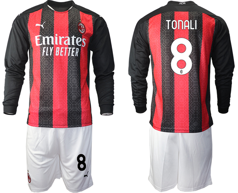 2020-21 AC milan home 8# TONALI long sleeve soccer jerseys