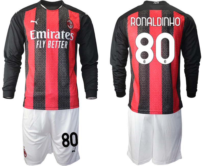 2020-21 AC milan home 80# RONALDINHO long sleeve soccer jerseys