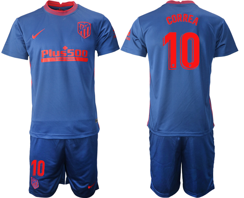 2020-21 Atlético Madrid away 10# CORREA blue soccer jerseys