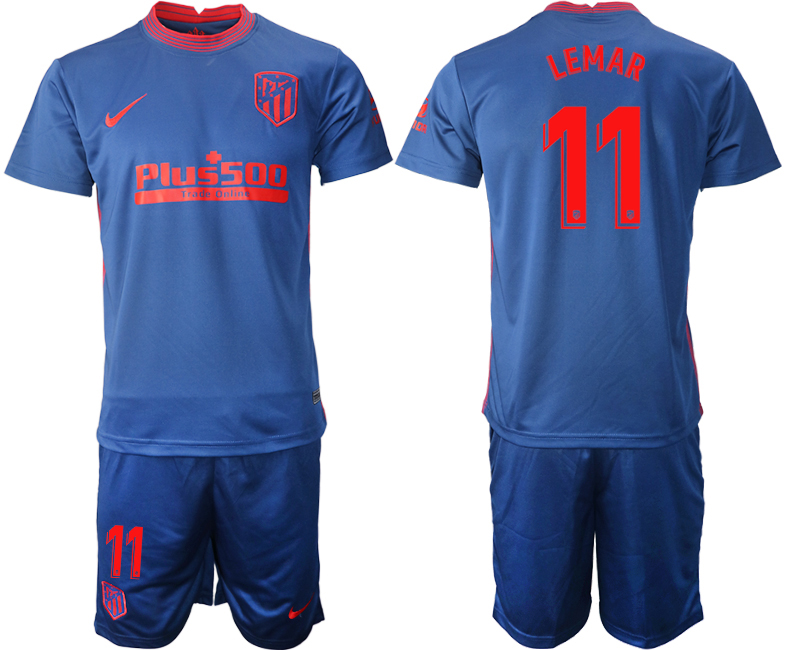 2020-21 Atlético Madrid away 11# LEMAR blue soccer jerseys