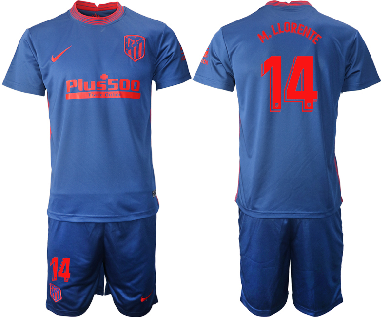 2020-21 Atlético Madrid away 14# M.LLORENTE blue soccer jerseys