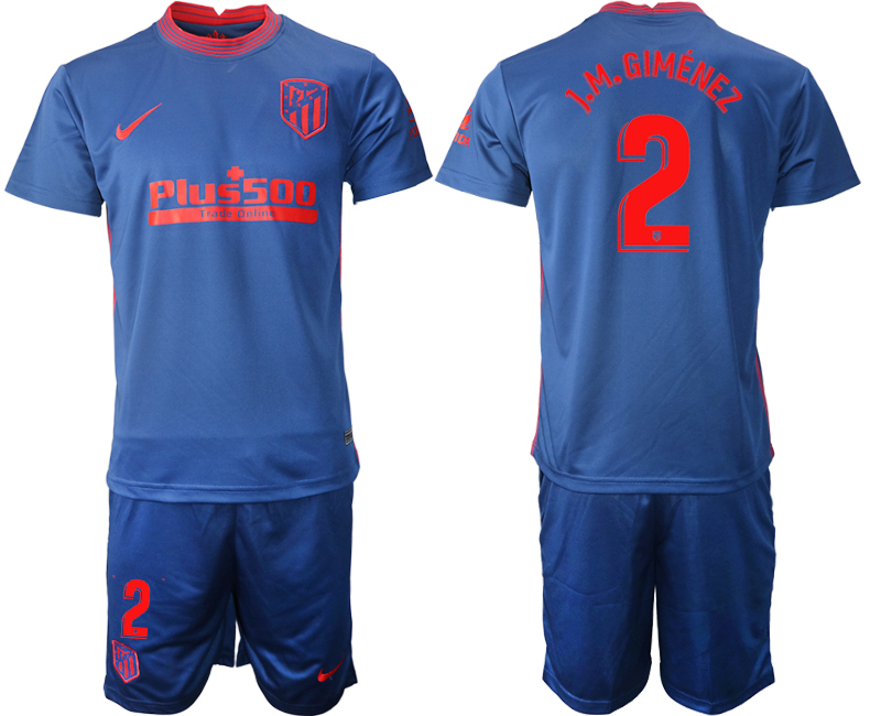 2020-21 Atlético Madrid away 2# J.M.GIMENEZ blue soccer jerseys