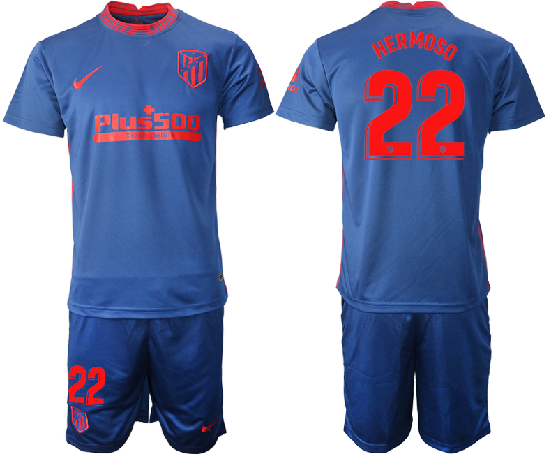 2020-21 Atlético Madrid away 22# HERMOSO blue soccer jerseys