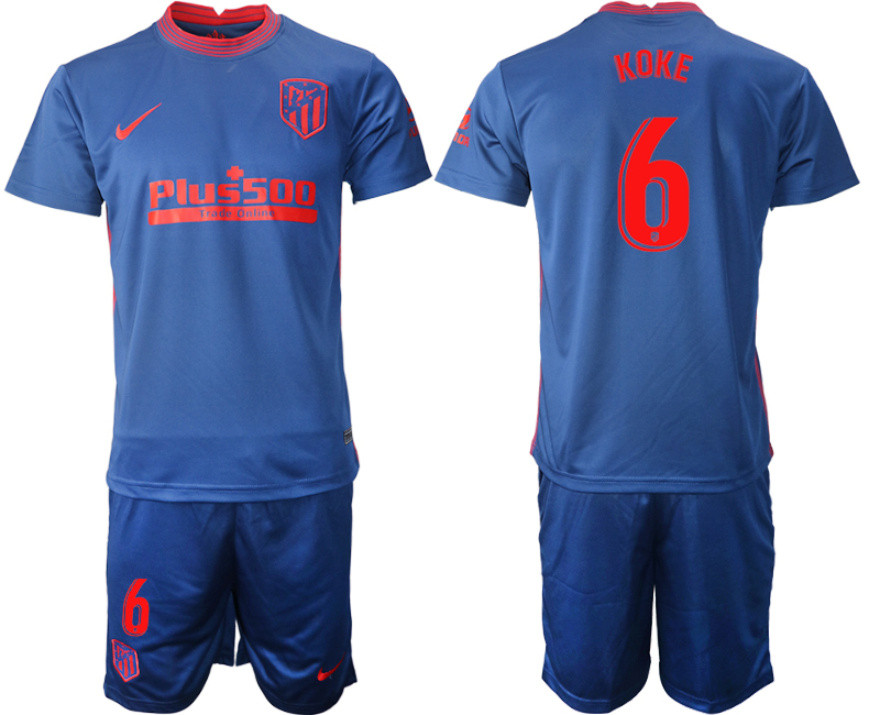 2020-21 Atlético Madrid away 6# KOKE blue soccer jerseys