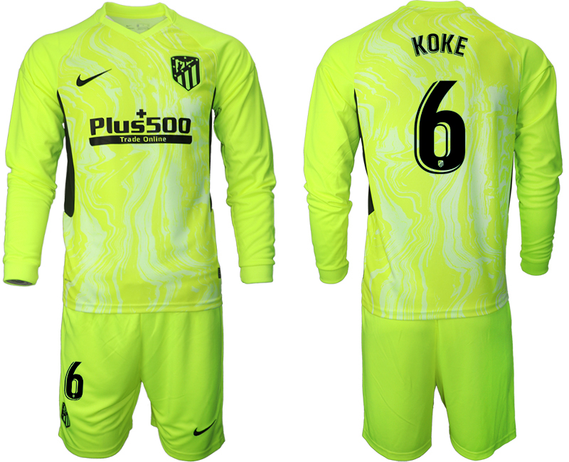 2020-21 Atletico Madrid away  6# KOKE long sleeve soccer jerseys