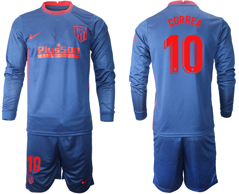 2020-21 Atletico Madrid away 10# CORREA long sleeve soccer jerseys