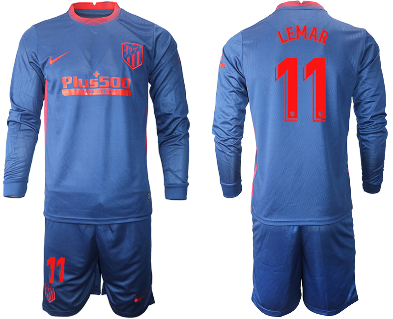 2020-21 Atletico Madrid away 11# LEMAR long sleeve soccer jerseys