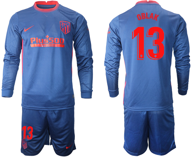 2020-21 Atletico Madrid away 13# OBLAK long sleeve soccer jerseys