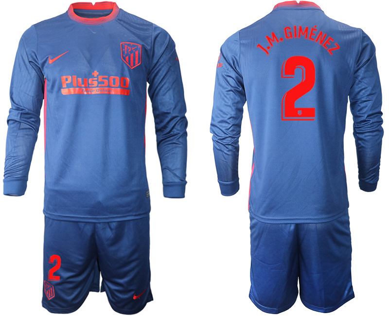 2020-21 Atletico Madrid away 2# J.M.GIMENEZ long sleeve soccer jerseys