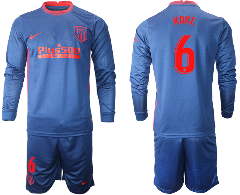 2020-21 Atletico Madrid away 6# KOKE long sleeve soccer jerseys